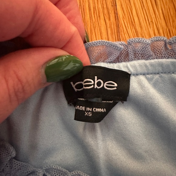 Bebe Mesh Blissful Blue Ruffle Skirt, Size XS - Picture 4 of 7